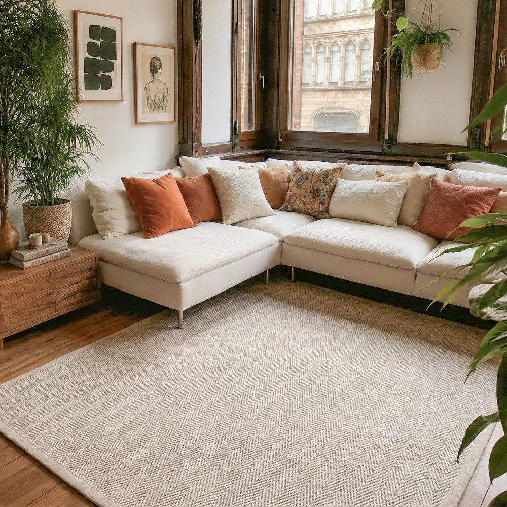 Callen Natural Wool Jute Herringbone Custom Rug