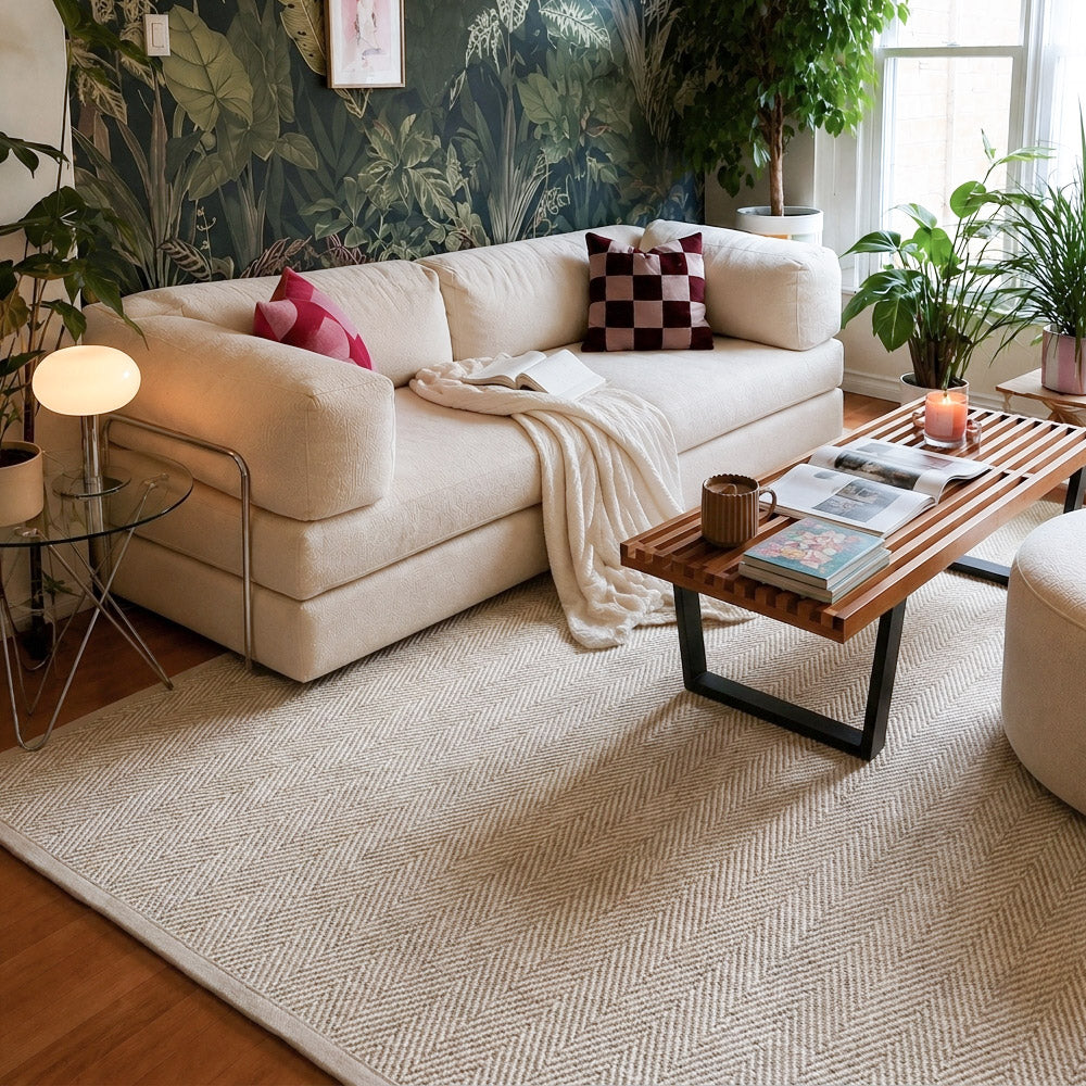 Callen Natural Wool Jute Herringbone Custom Rug