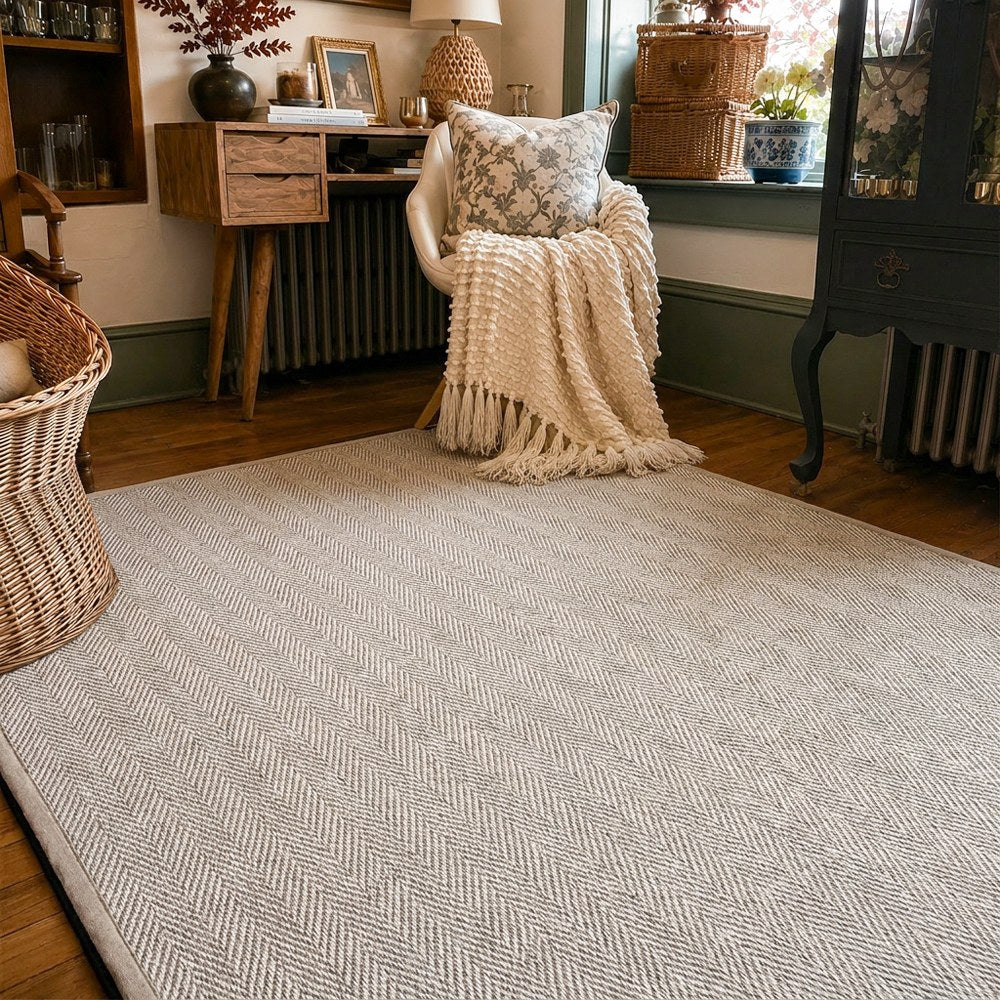 Callen Natural Wool Jute Herringbone Custom Rug