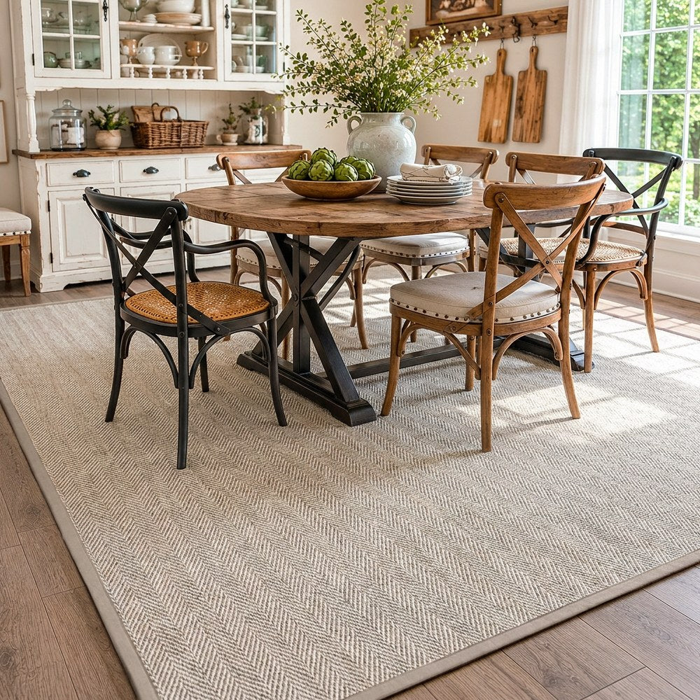 Callen Natural Wool Jute Herringbone Custom Rug