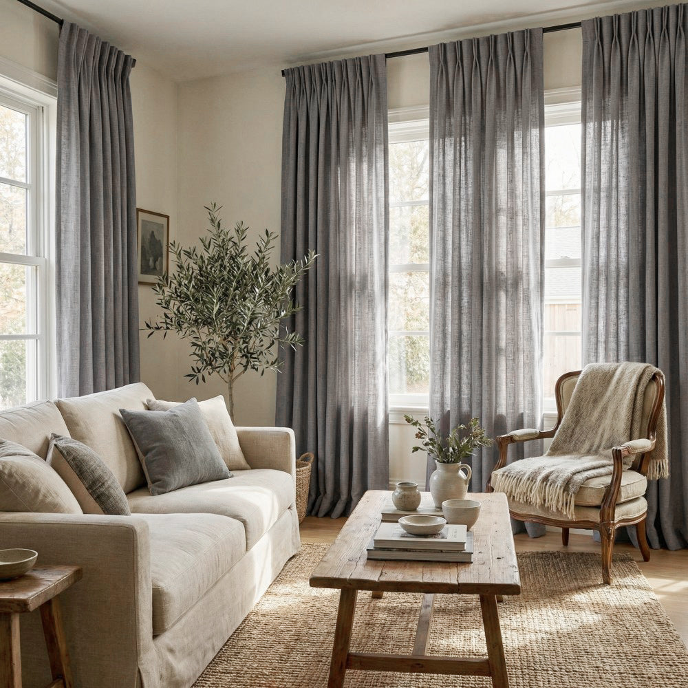 Cameron Soft Linen Blend Crosshatch Textured Curtains