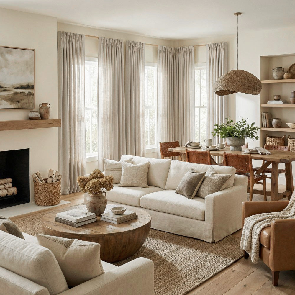 Cameron Soft Linen Blend Crosshatch Textured Curtains