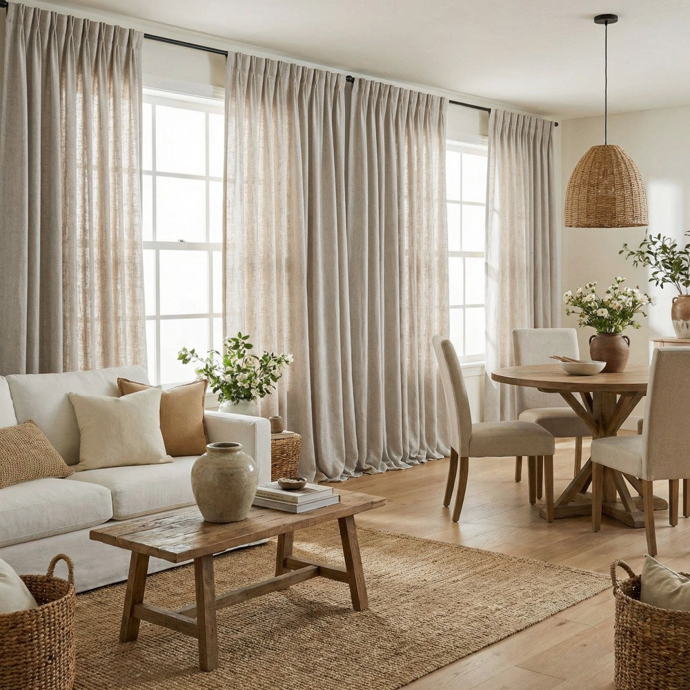 Cameron Soft Linen Blend Crosshatch Textured Curtains