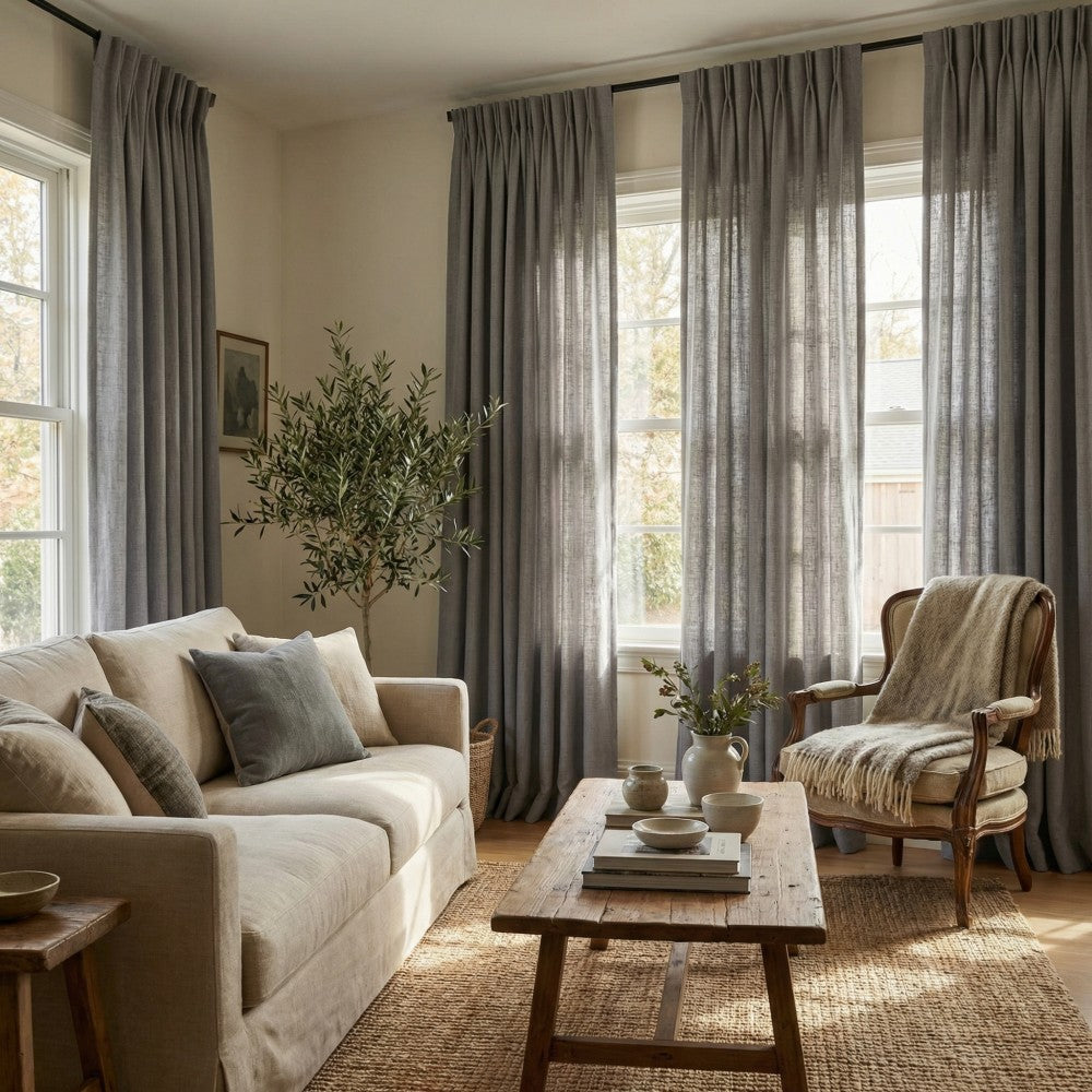 Cameron Soft Linen Blend Crosshatch Textured Curtains