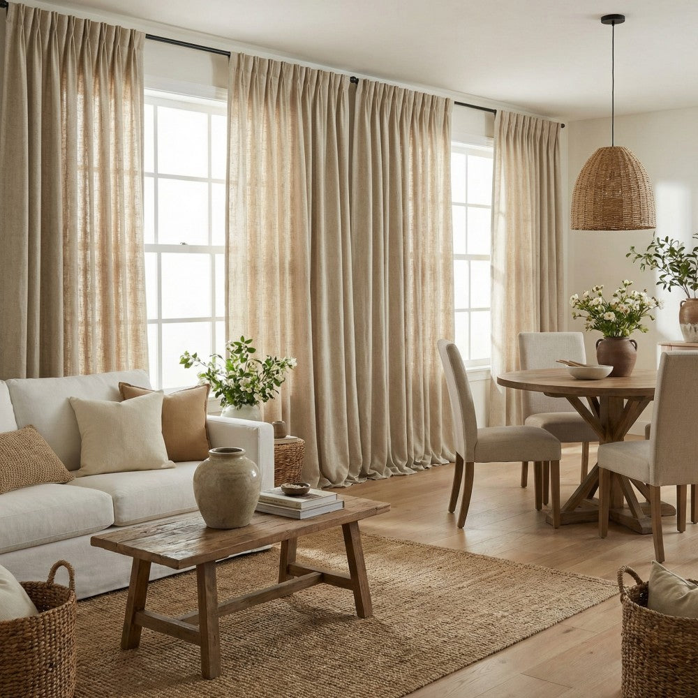 Cameron Soft Linen Blend Crosshatch Textured Curtains