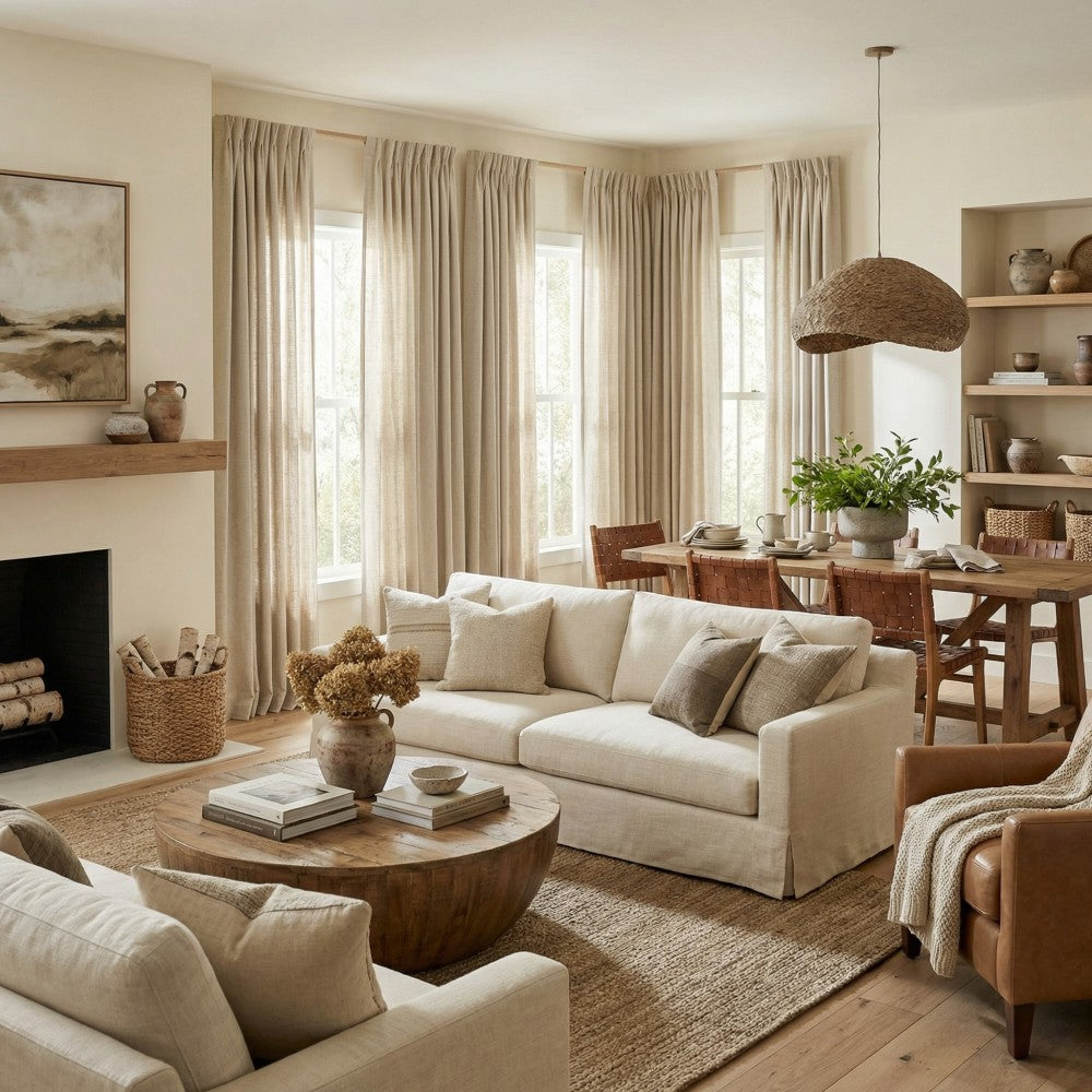 Cameron Soft Linen Blend Crosshatch Textured Curtains