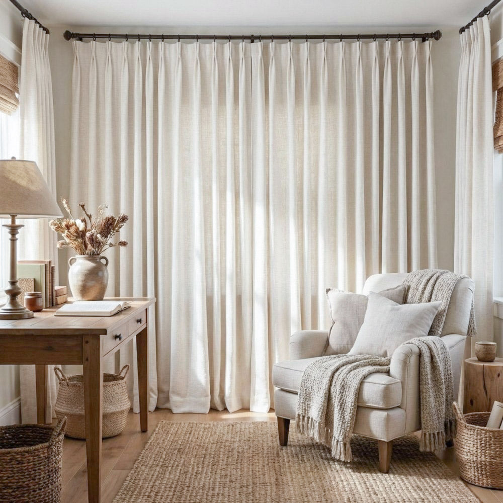 Carl Soft Linen Blend Crochet Textured Curtains