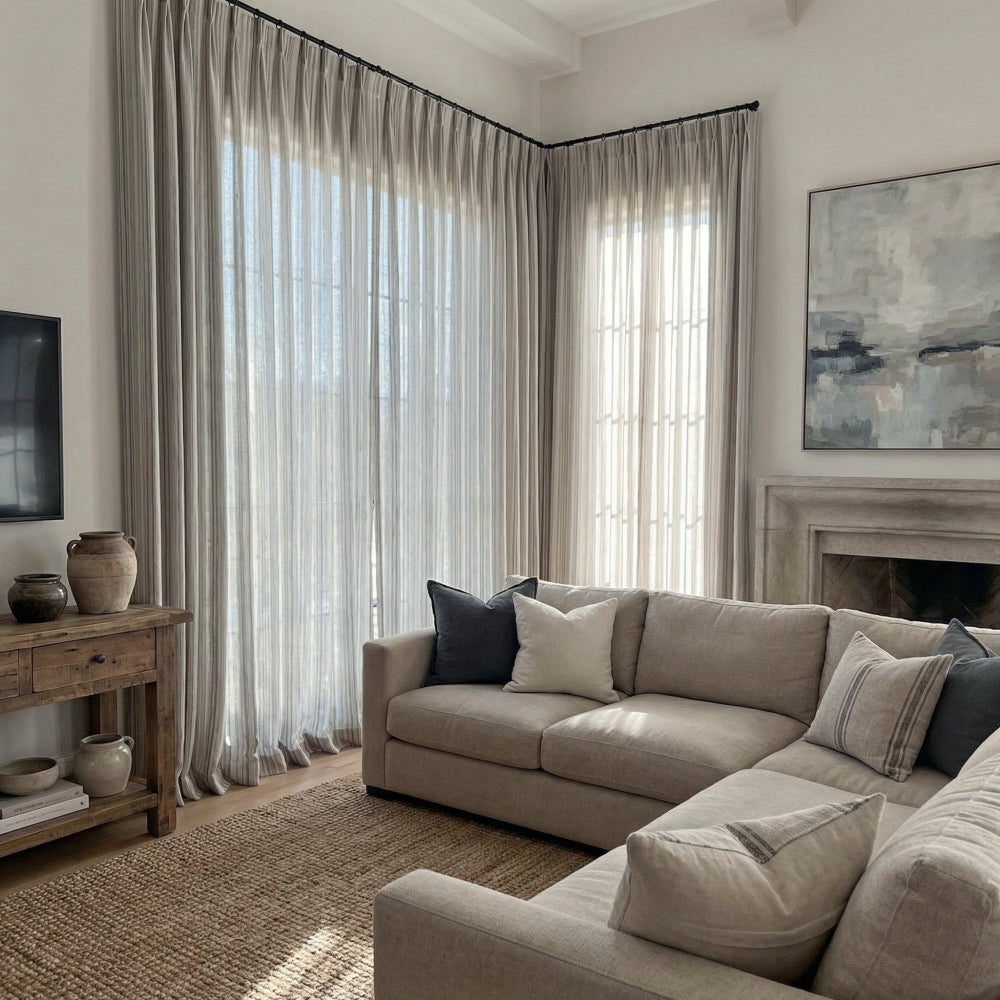 Casey Light Striped Cotton Custom Curtains