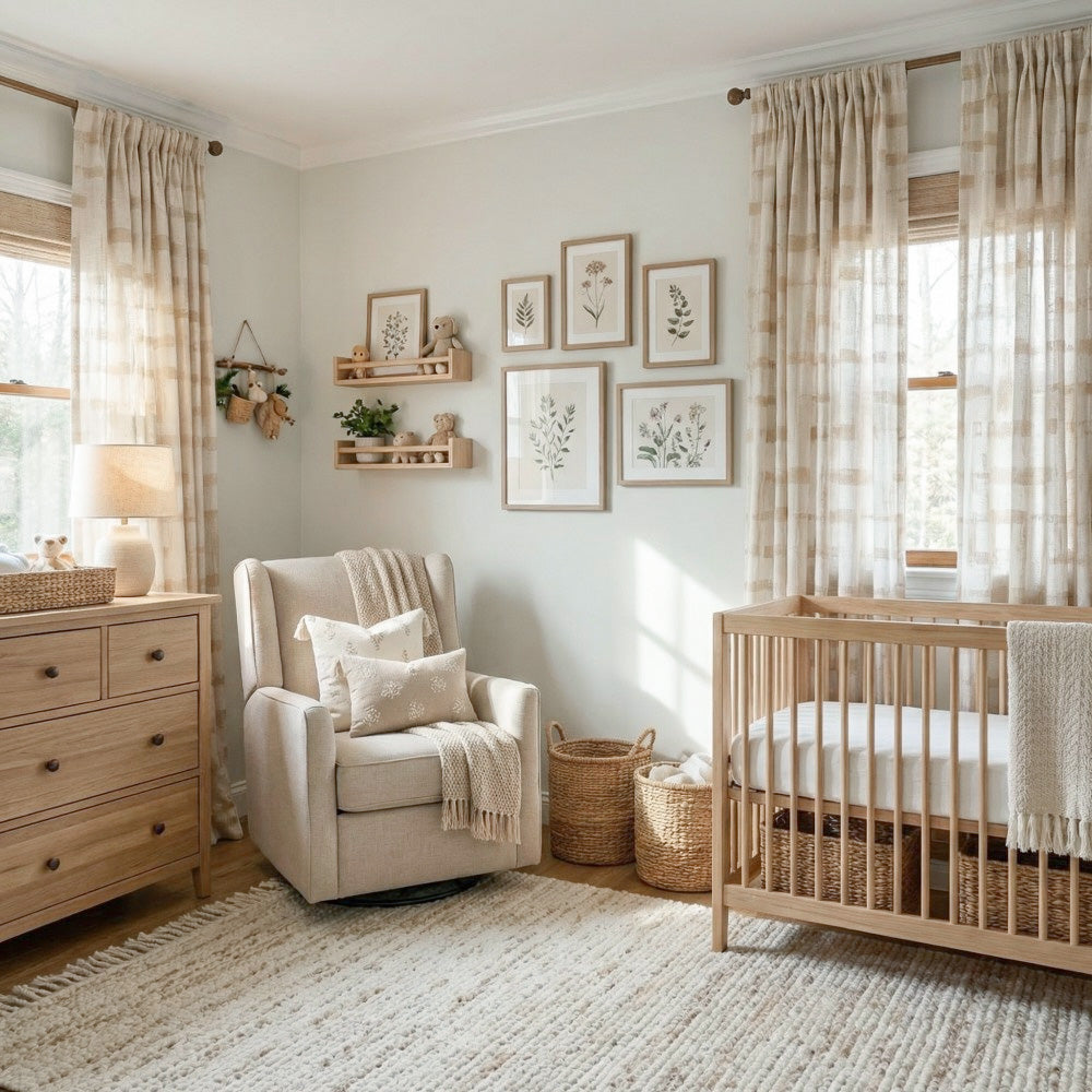 Chanda Beige Abstract Plaid Linen Sheer Curtains