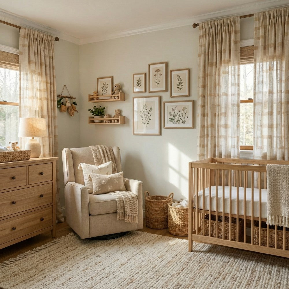 Chanda Beige Abstract Plaid Linen Sheer Curtains