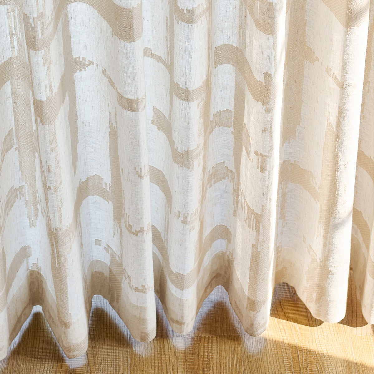 Chanda Beige Abstract Plaid Linen Sheer Curtains