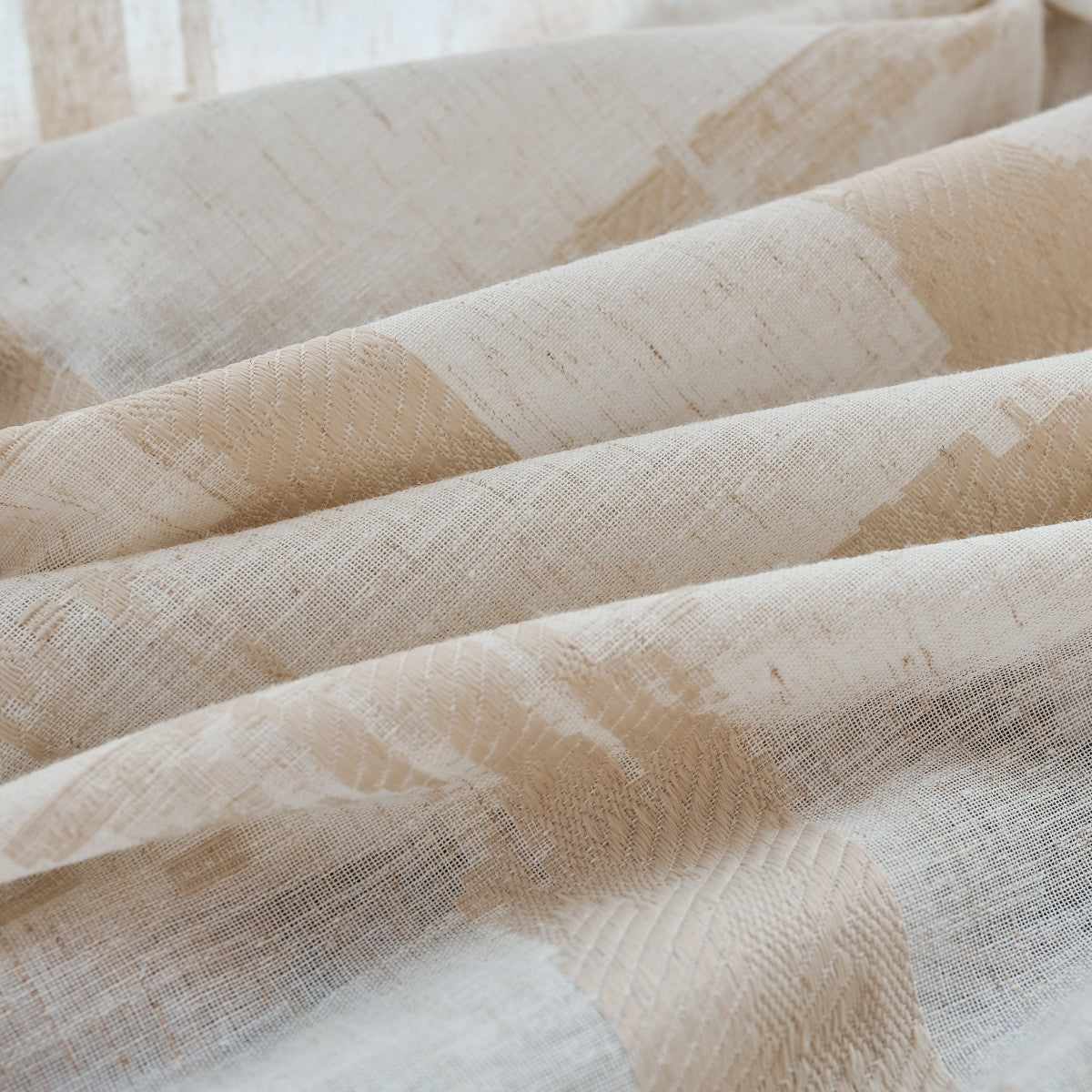 Chanda Beige Abstract Plaid Linen Sheer Curtains