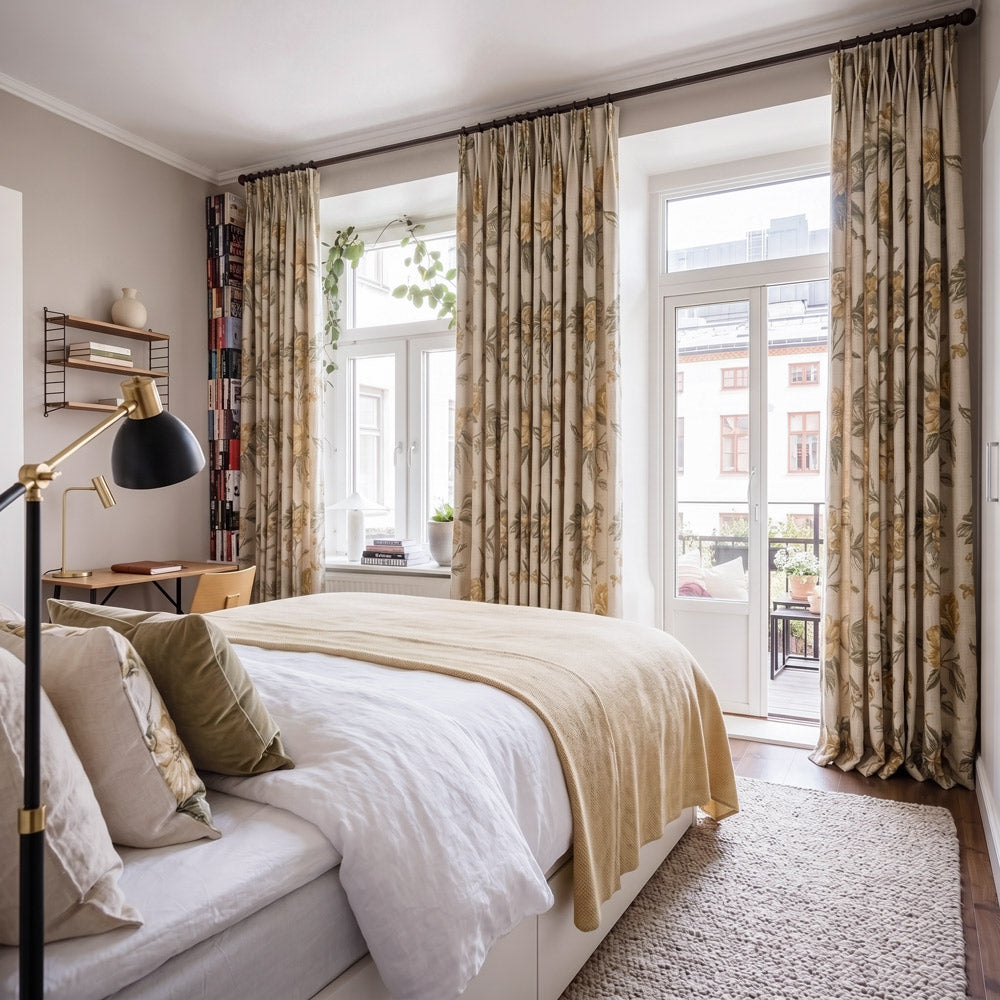 Rideaux Cheyenne en jacquard floral pivoine vert vif