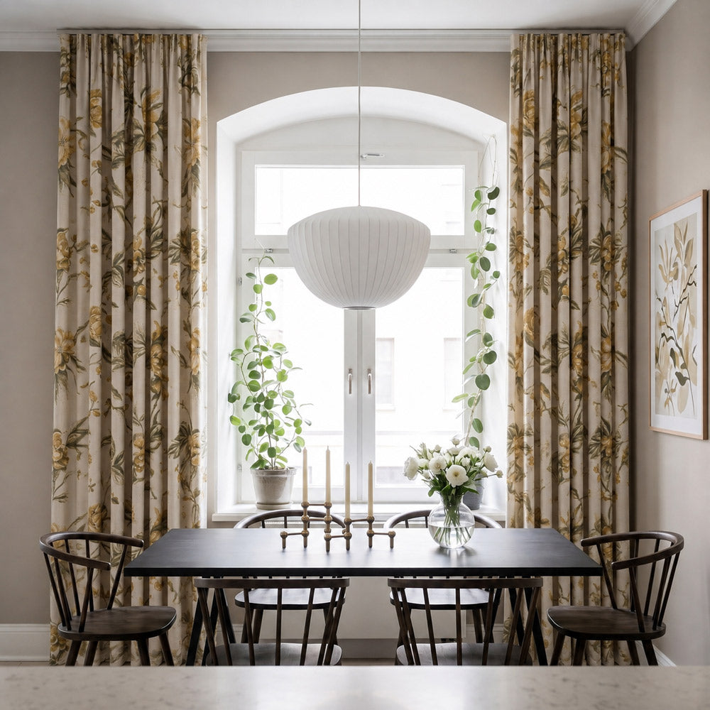 Rideaux Cheyenne en jacquard floral pivoine vert vif