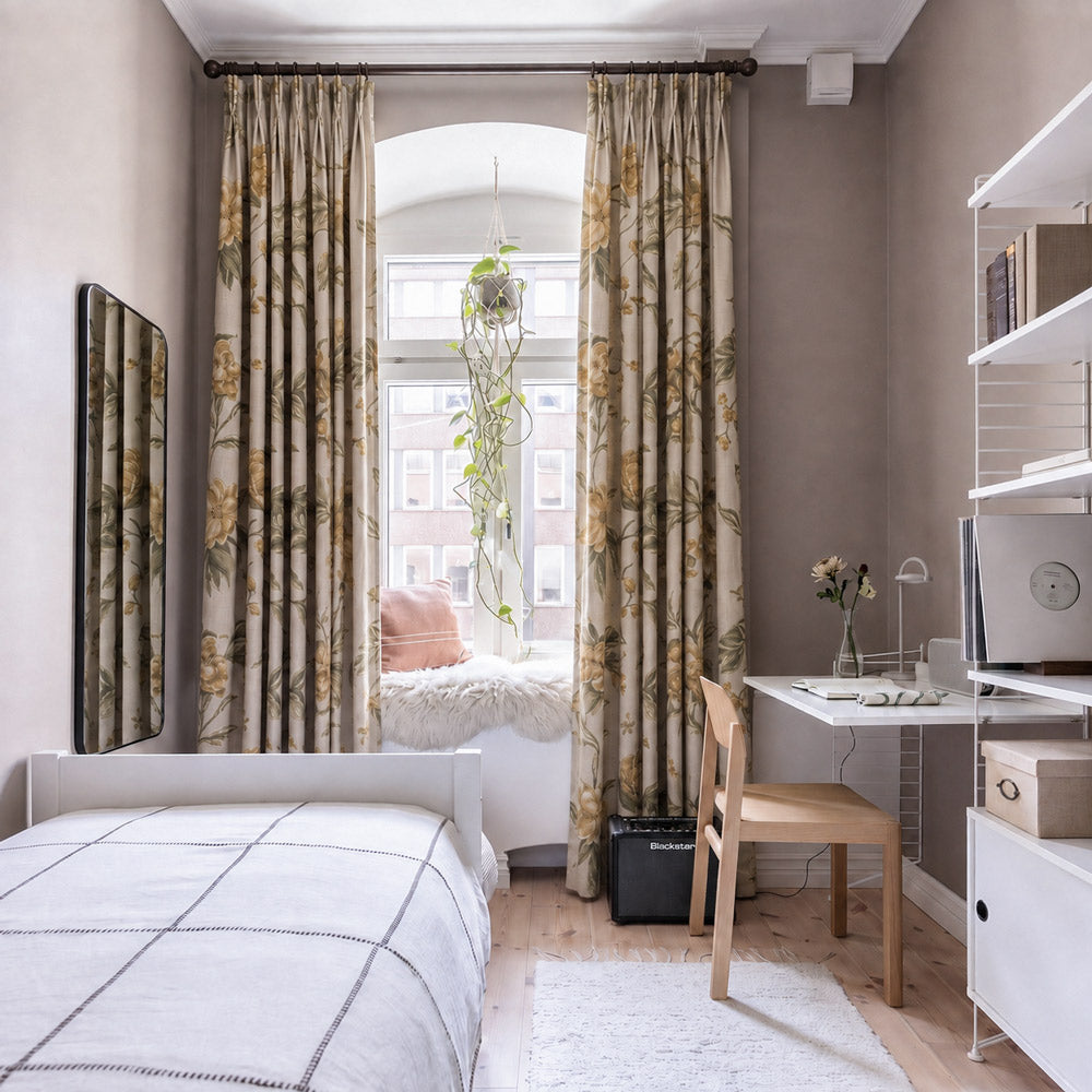 Rideaux Cheyenne en jacquard floral pivoine vert vif