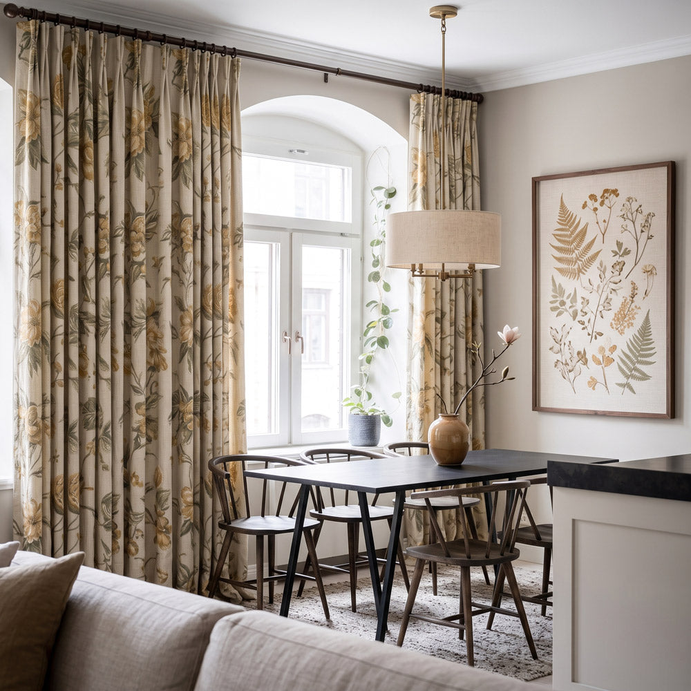 Rideaux Cheyenne en jacquard floral pivoine vert vif