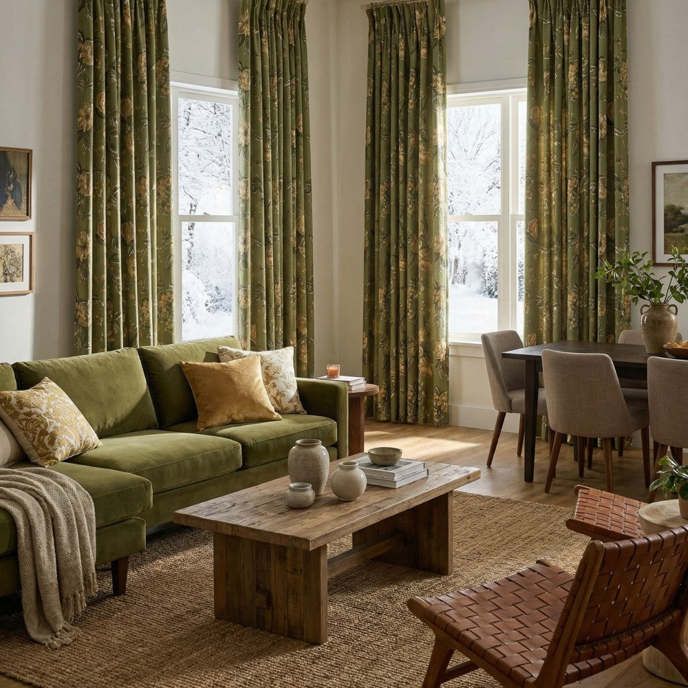 Cheyenne Green Bold Peony Floral Jacquard Curtains