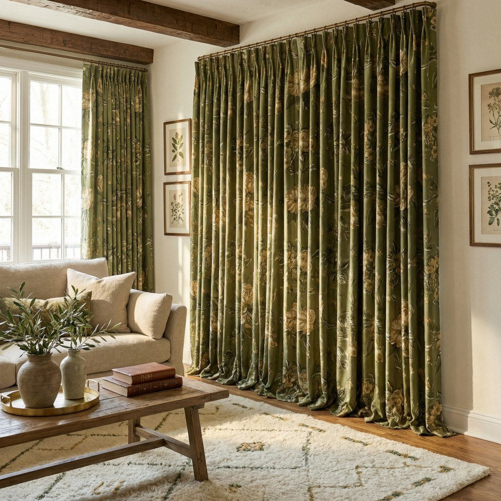 Cheyenne Green Bold Peony Floral Jacquard Curtains