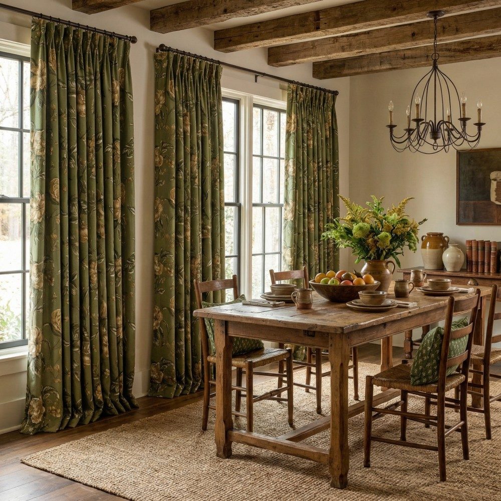 Cheyenne Green Bold Peony Floral Jacquard Curtains