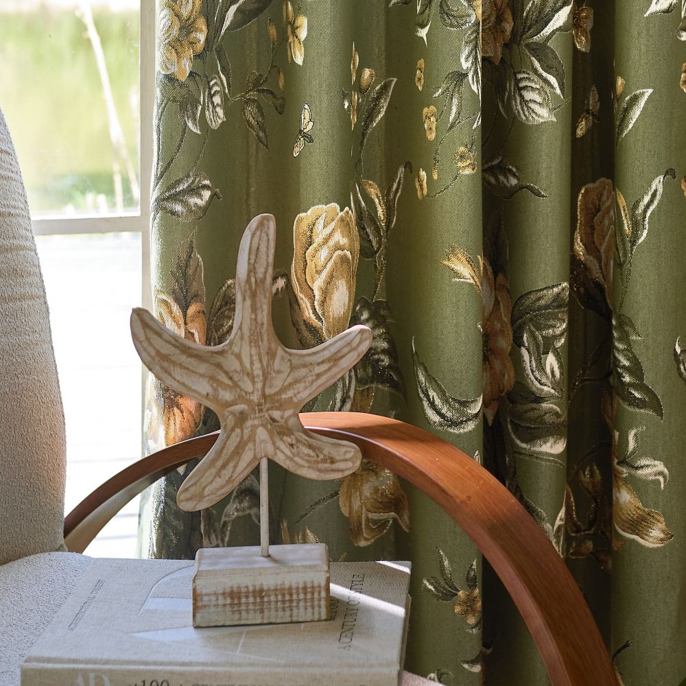 Cheyenne Green Bold Peony Floral Jacquard Curtains