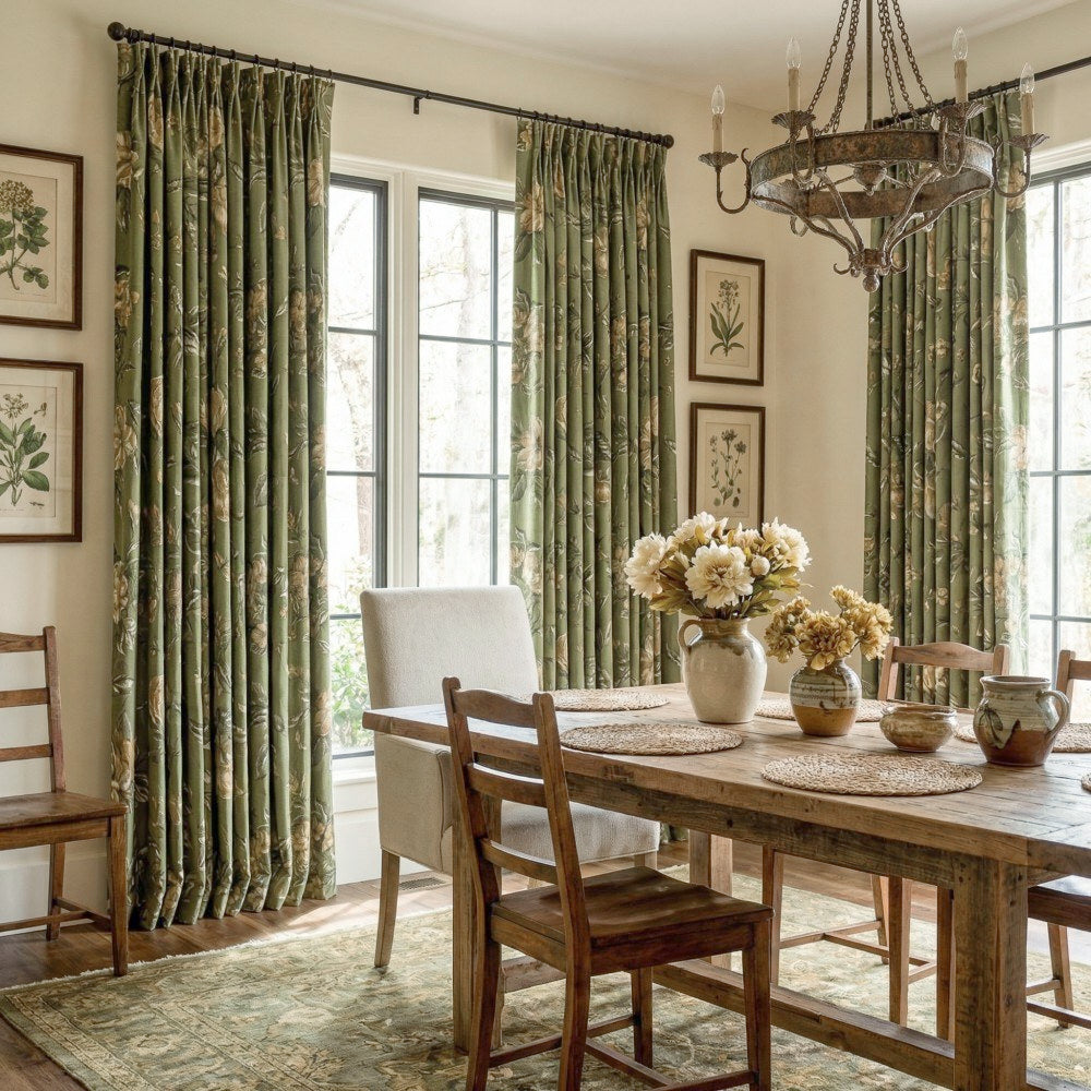 Cheyenne Green Bold Peony Floral Jacquard Curtains