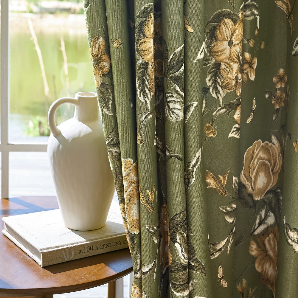 Cheyenne Green Bold Peony Floral Jacquard Curtains