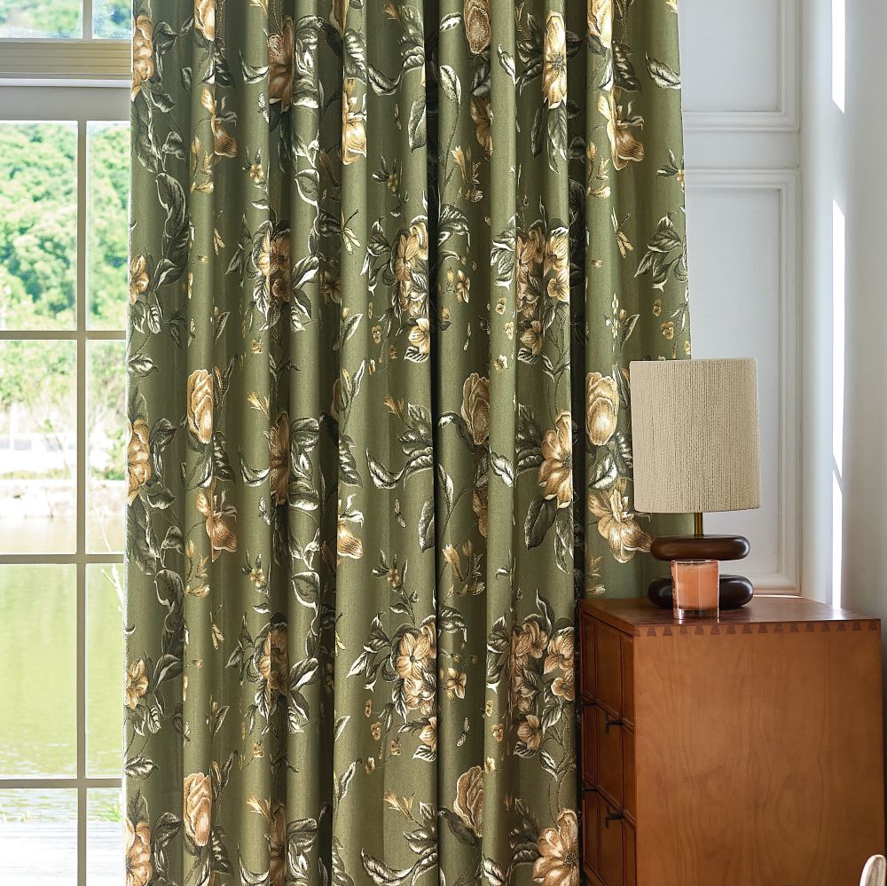 Cheyenne Green Bold Peony Floral Jacquard Curtains