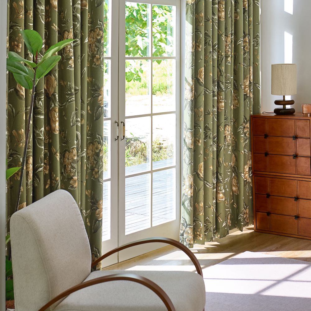 Cheyenne Green Bold Peony Floral Jacquard Curtains