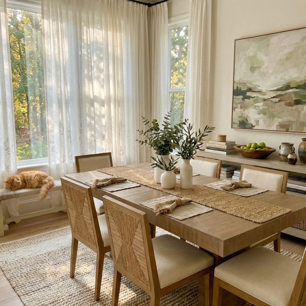 Chole White Bottom Floral Embroidered Sheer Curtains