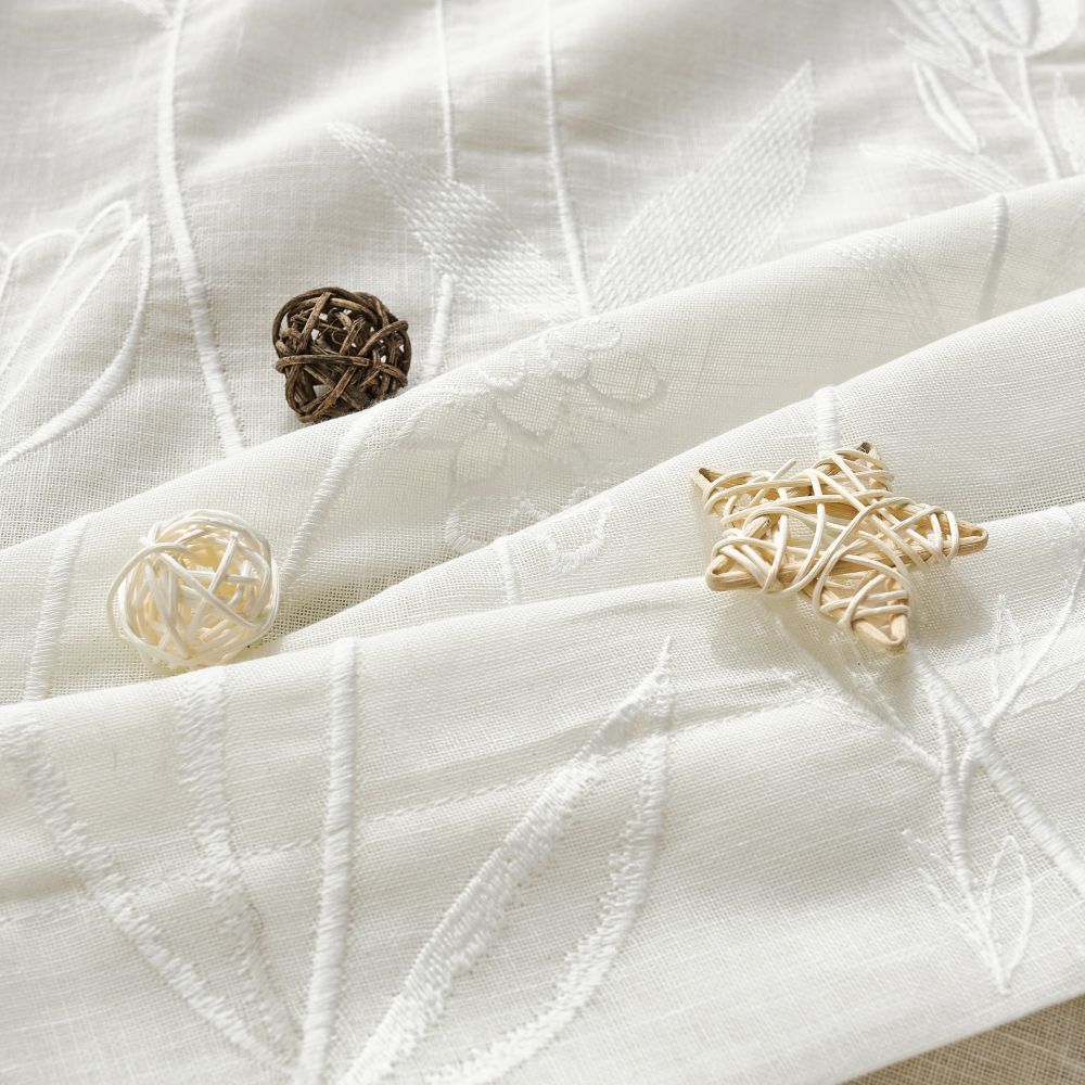 Chole White Bottom Floral Embroidered Sheer Curtains
