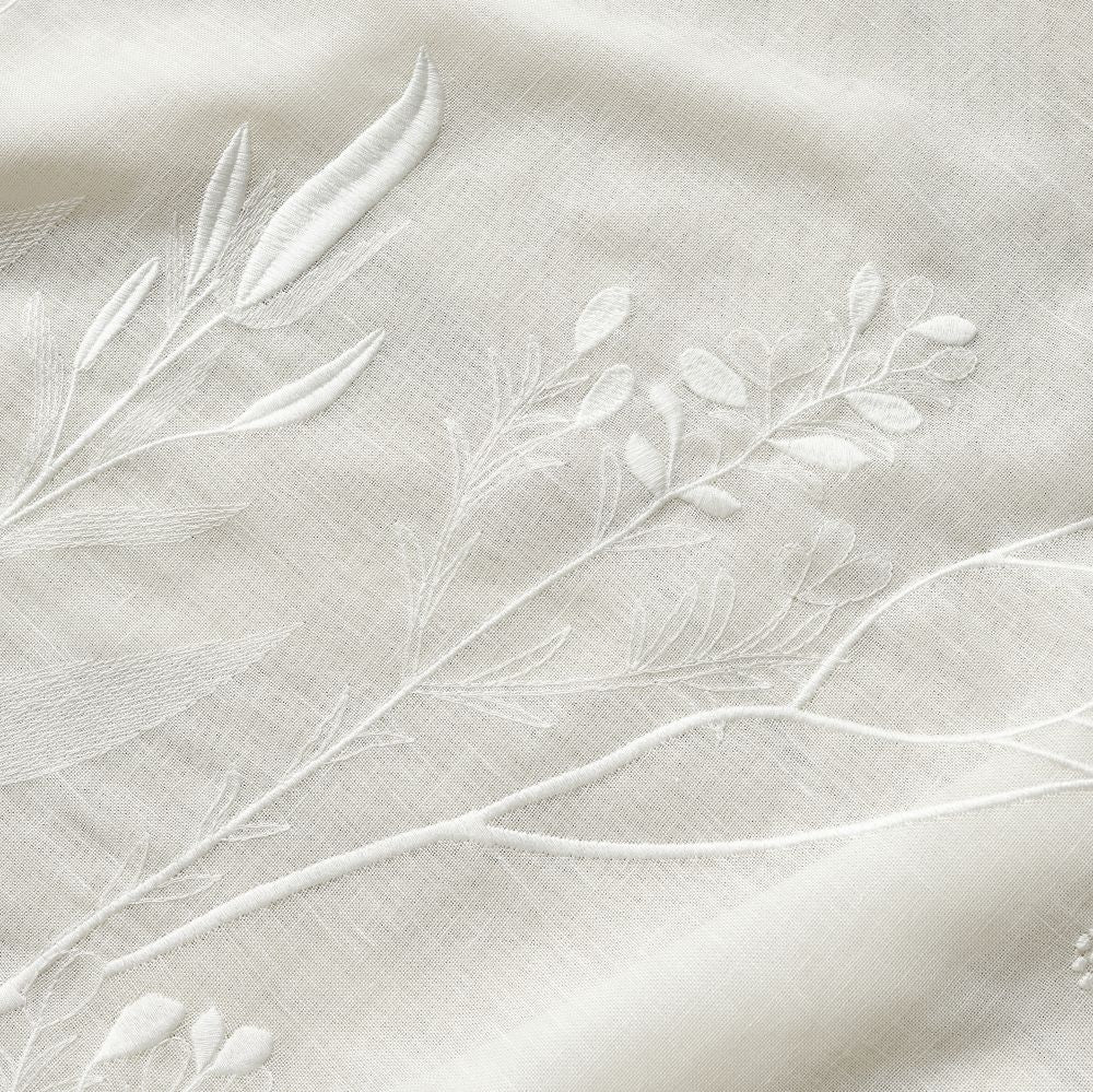 Chole White Bottom Floral Embroidered Sheer Curtains