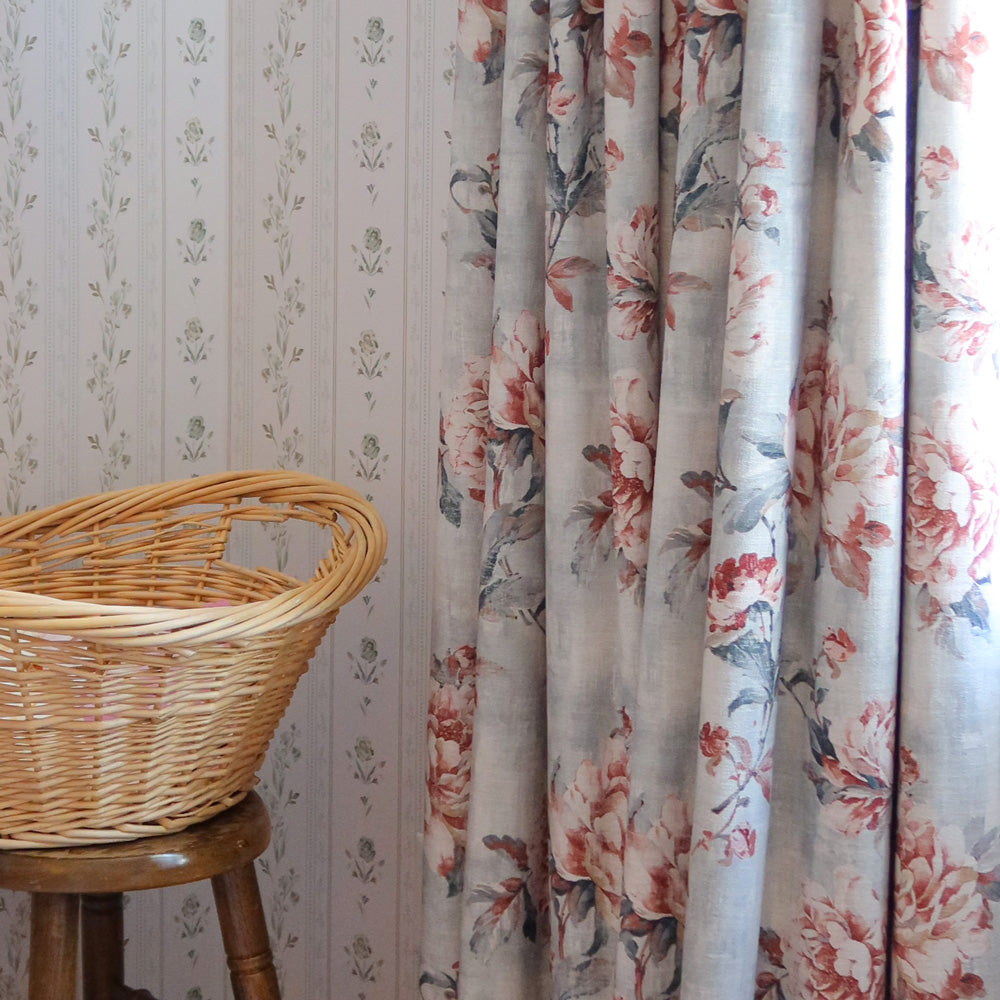 Claudette Vintage Rose Floral Linen Curtains