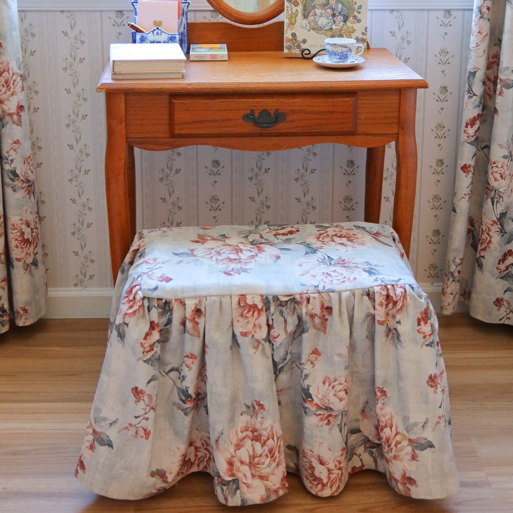 Claudette Vintage Rose Floral Linen Curtains