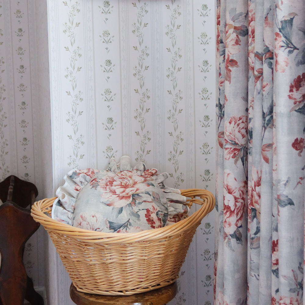 Claudette Vintage Rose Floral Linen Curtains