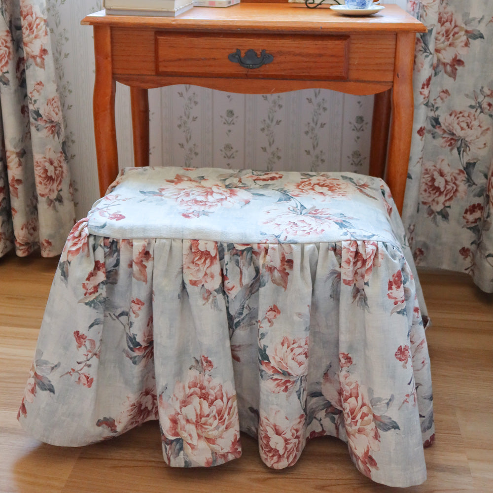 Claudette Vintage Rose Floral Linen Curtains
