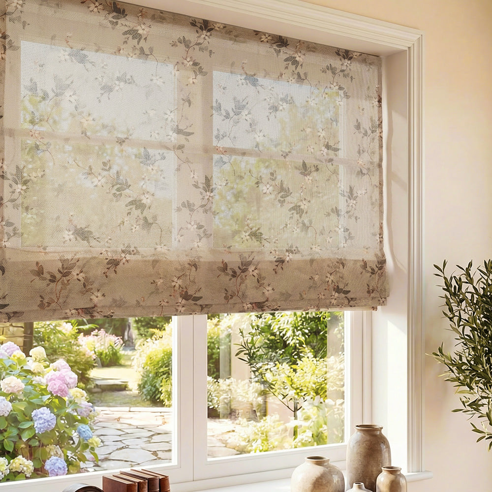 Cleo Beige Botanical Roman Shade