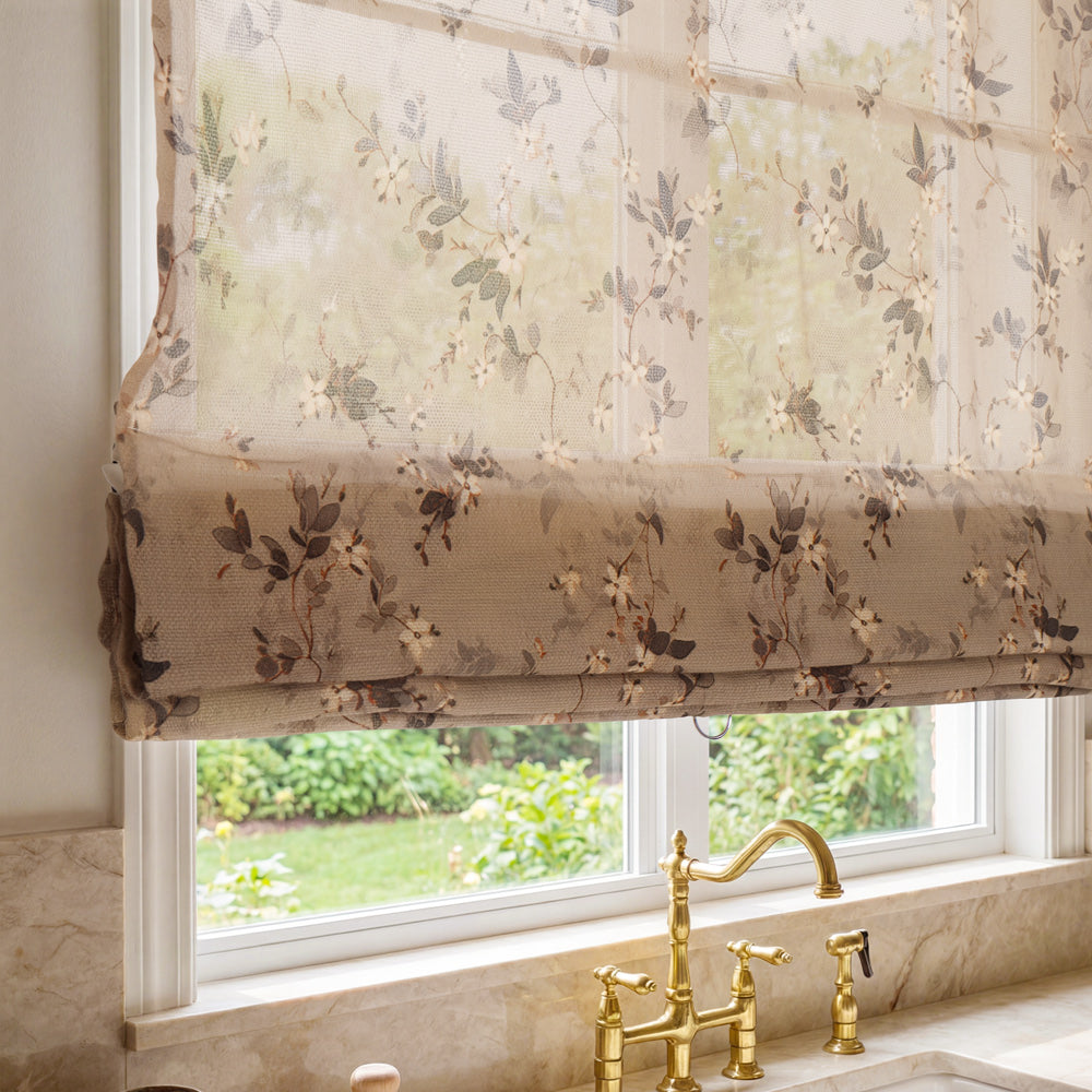 Cleo Beige Botanical Roman Shade