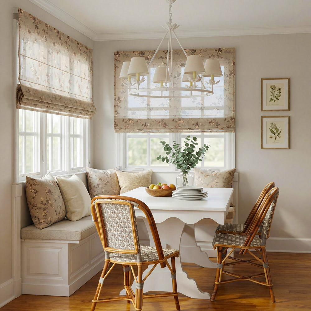 Cleo Beige Botanical Roman Shade