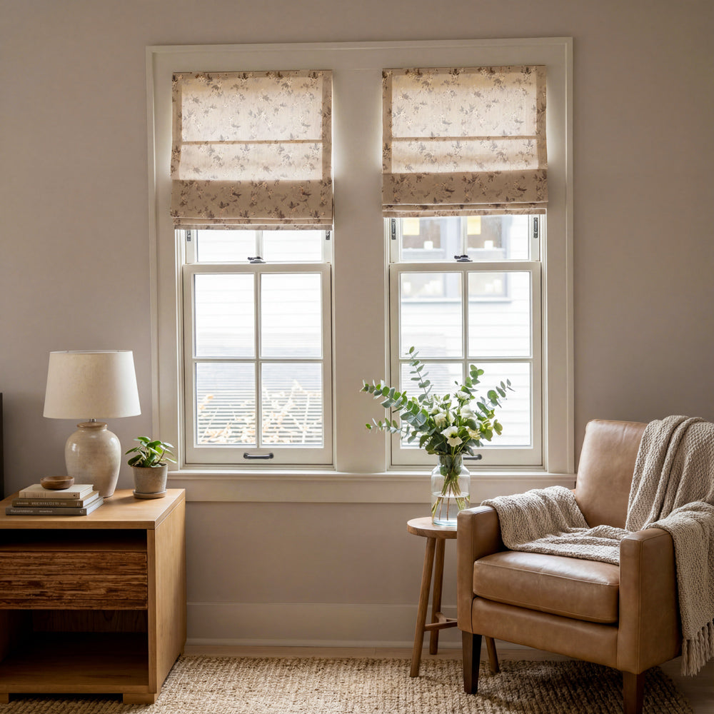 Cleo Beige Botanical Roman Shade
