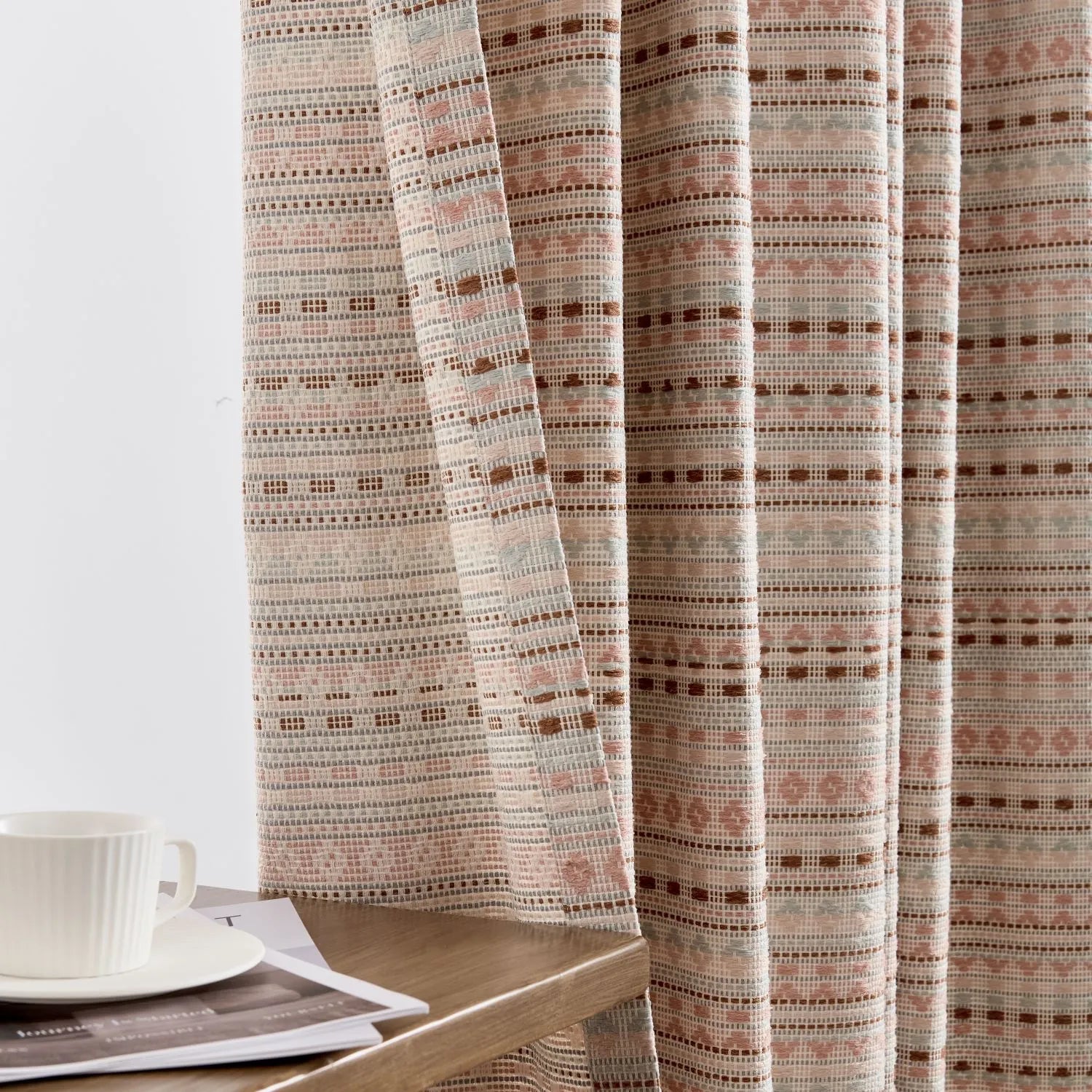 Coral Bohemian Style Jacquard Striped Curtains