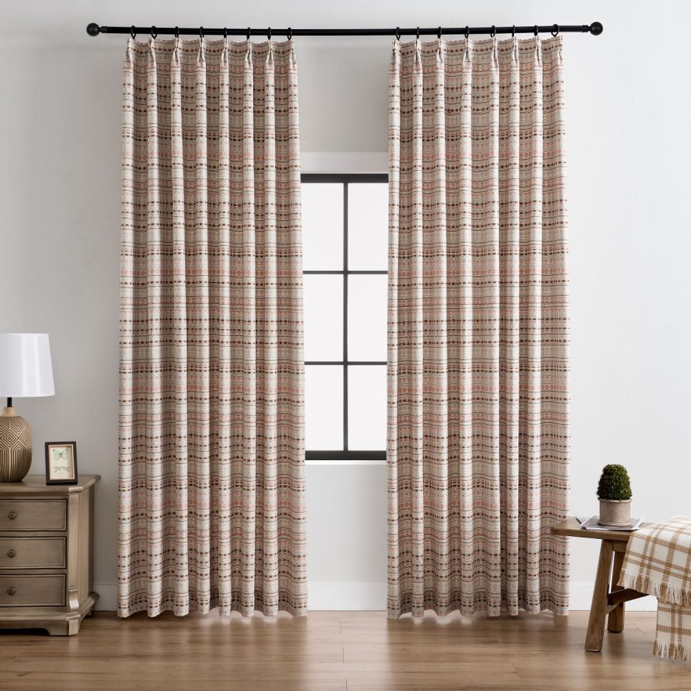Coral Bohemian Style Jacquard Striped Curtains