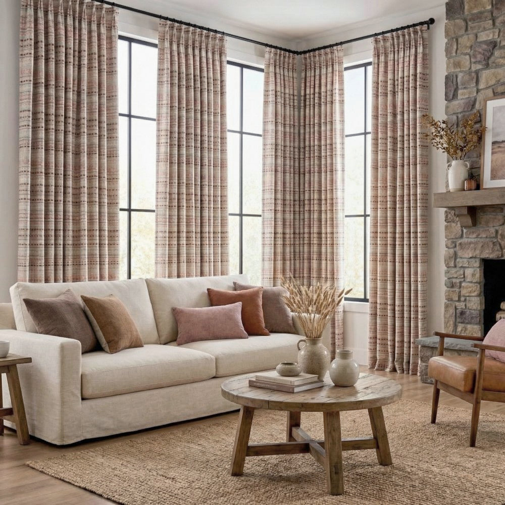 Coral Bohemian Style Jacquard Striped Curtains