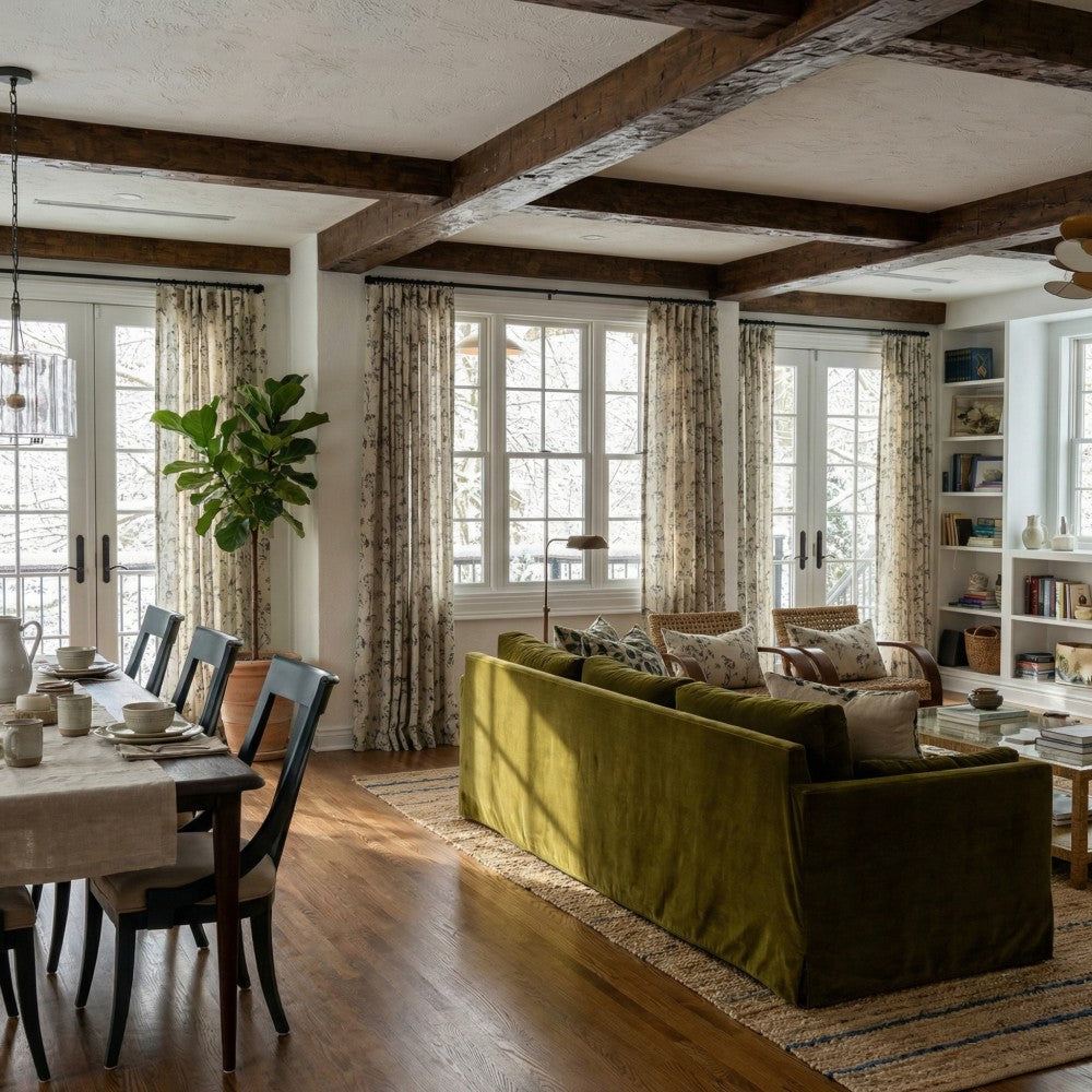 Cordelia Black Floral Faux Linen Printed Curtains