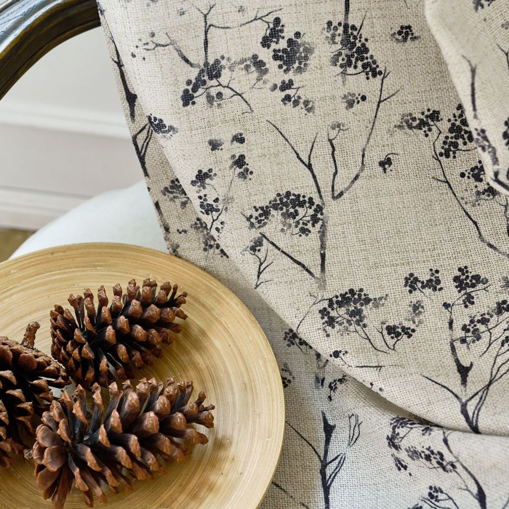 Cordelia Black Floral Faux Linen Printed Curtains