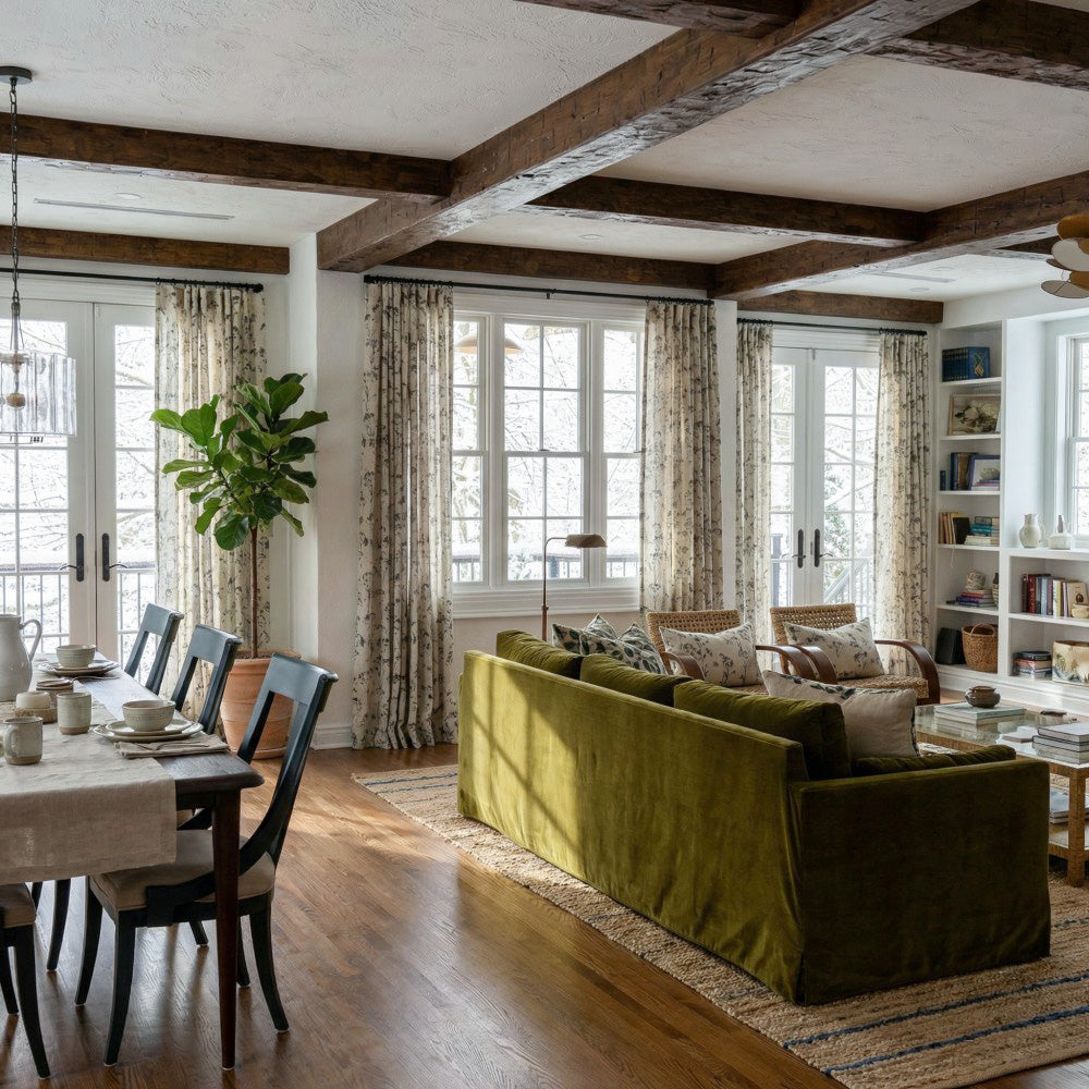 Cordelia Black Floral Faux Linen Printed Curtains