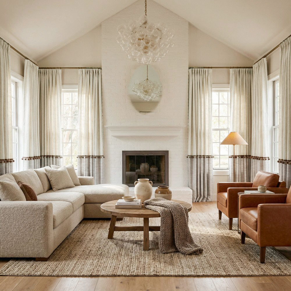 Darcy Splicing Rustic Curtains With Tassel Trim