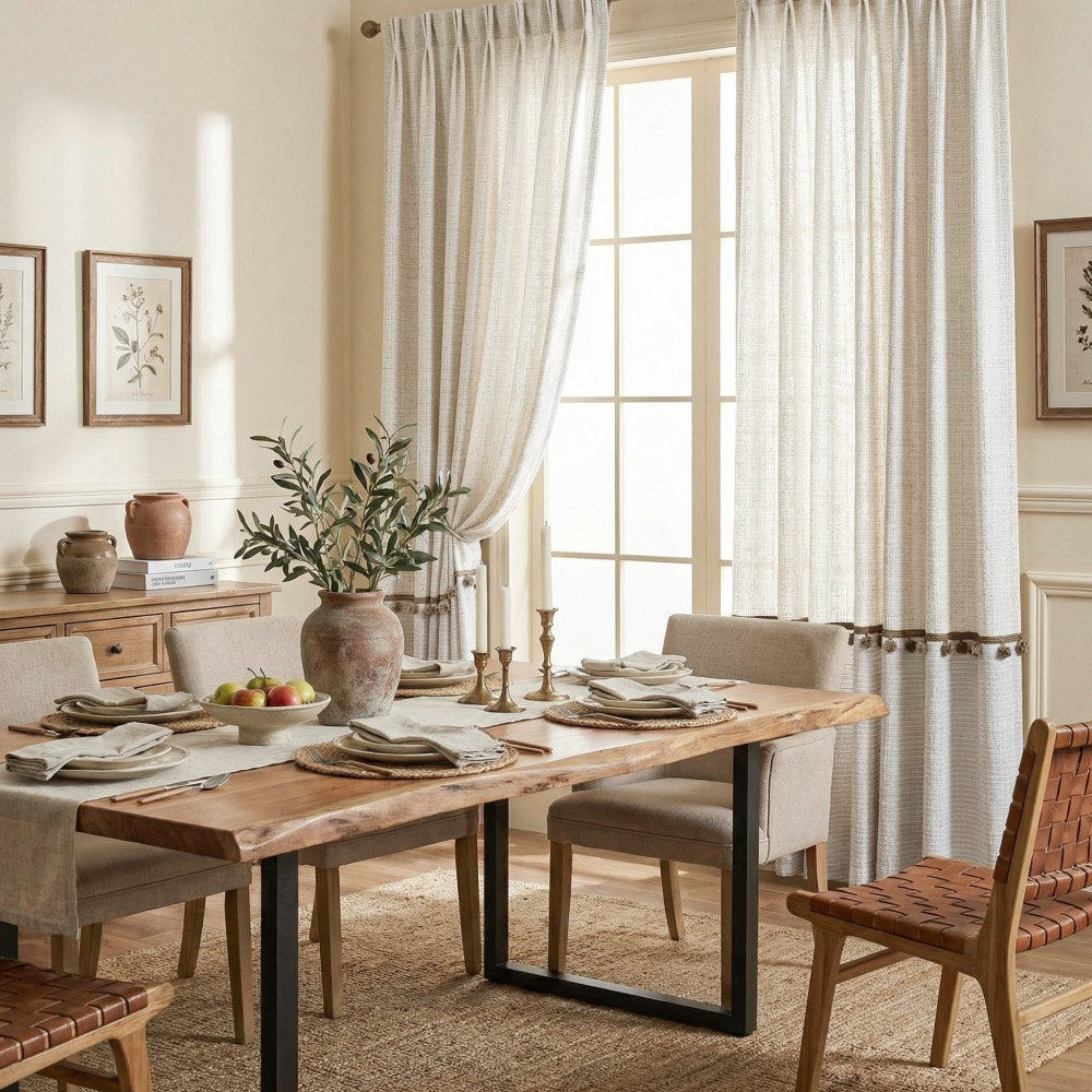 Darcy Splicing Rustic Curtains With Tassel Trim