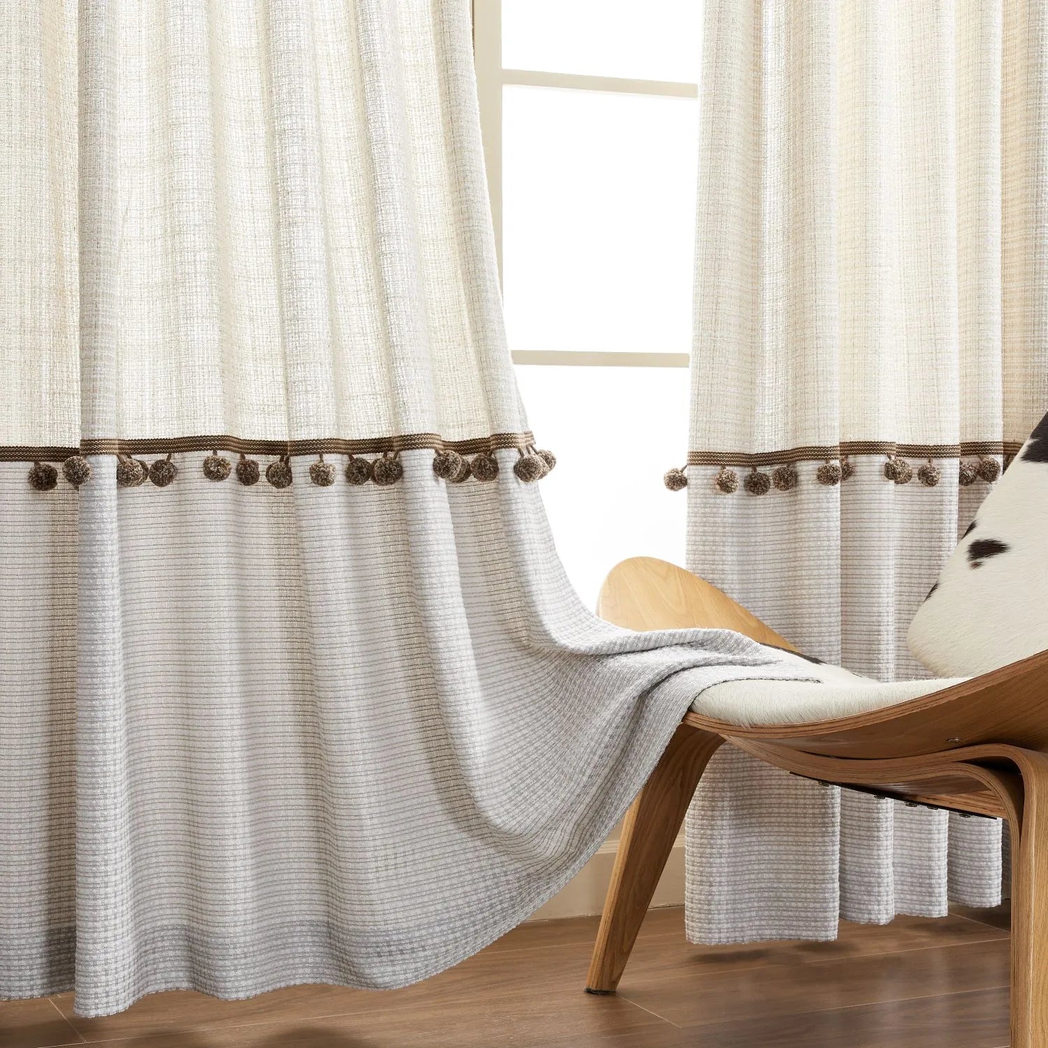 Darcy Splicing Rustic Curtains With Tassel Trim