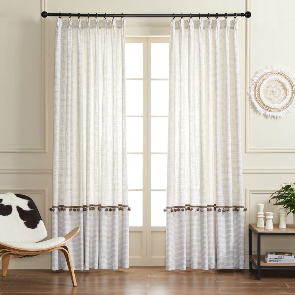 Darcy Splicing Rustic Curtains With Tassel Trim