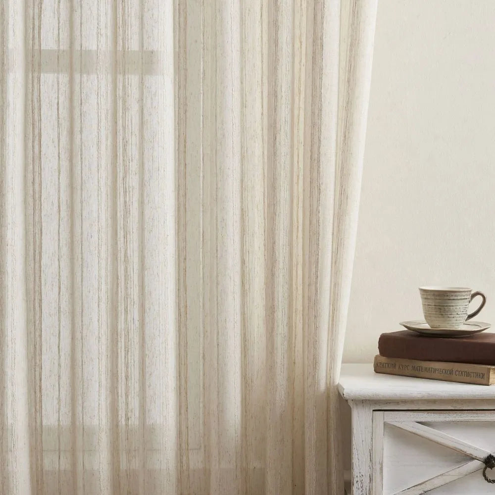 Dorothy Vertical Striped Rough Linen Sheer Curtains